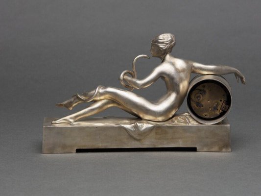 Silvered Bronze Clock by Ary Bitter Woman, 1930-QKG-2034415