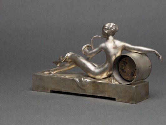 Silvered Bronze Clock by Ary Bitter Woman, 1930-QKG-2034415