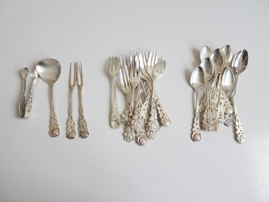 Silvered Coffee Cutlery with Rose Pattern, Germany, 1970s, Set of 28-BLG-1766214