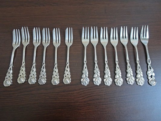 Silvered Coffee Cutlery with Rose Pattern, Germany, 1970s, Set of 28-BLG-1766214