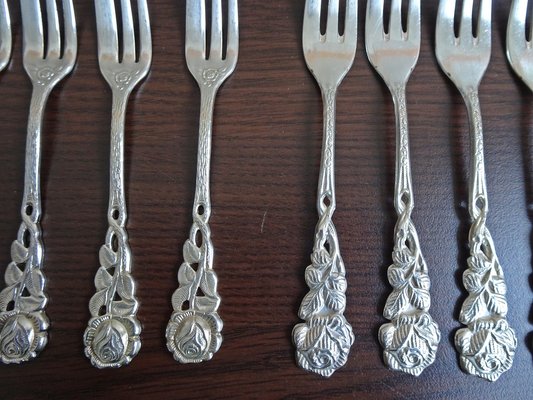 Silvered Coffee Cutlery with Rose Pattern, Germany, 1970s, Set of 28-BLG-1766214