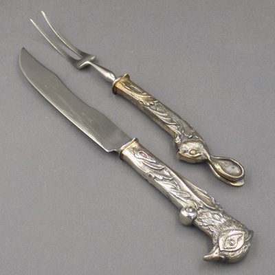 Silvered Rabbit and Poultry Tranchier Cutlery, 1970s, Set of 2-WK-1409562