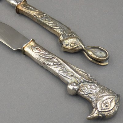 Silvered Rabbit and Poultry Tranchier Cutlery, 1970s, Set of 2-WK-1409562