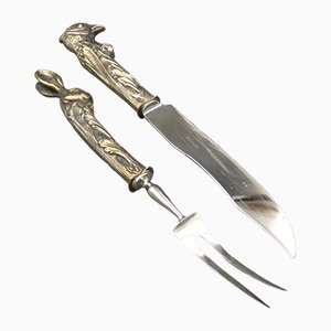 Silvered Rabbit and Poultry Tranchier Cutlery, 1970s, Set of 2-WK-1409562