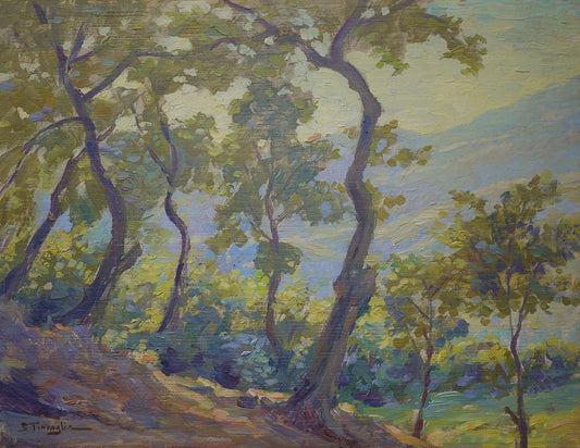 Silvio Travaglia, Euganean Hills, 1920s, Oil on Wood, Framed