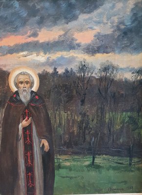 Simakov, St. Paisiy of Uglich, 1980s, Oil on Canvas-OZS-1396937