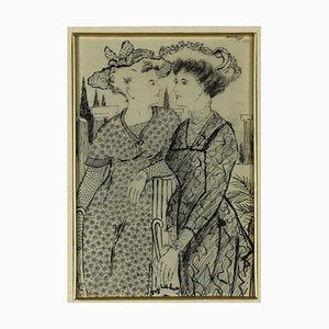 Simon Goldberg, Girls, China Ink on Paper, Mid-20th Century-ZCI-870987