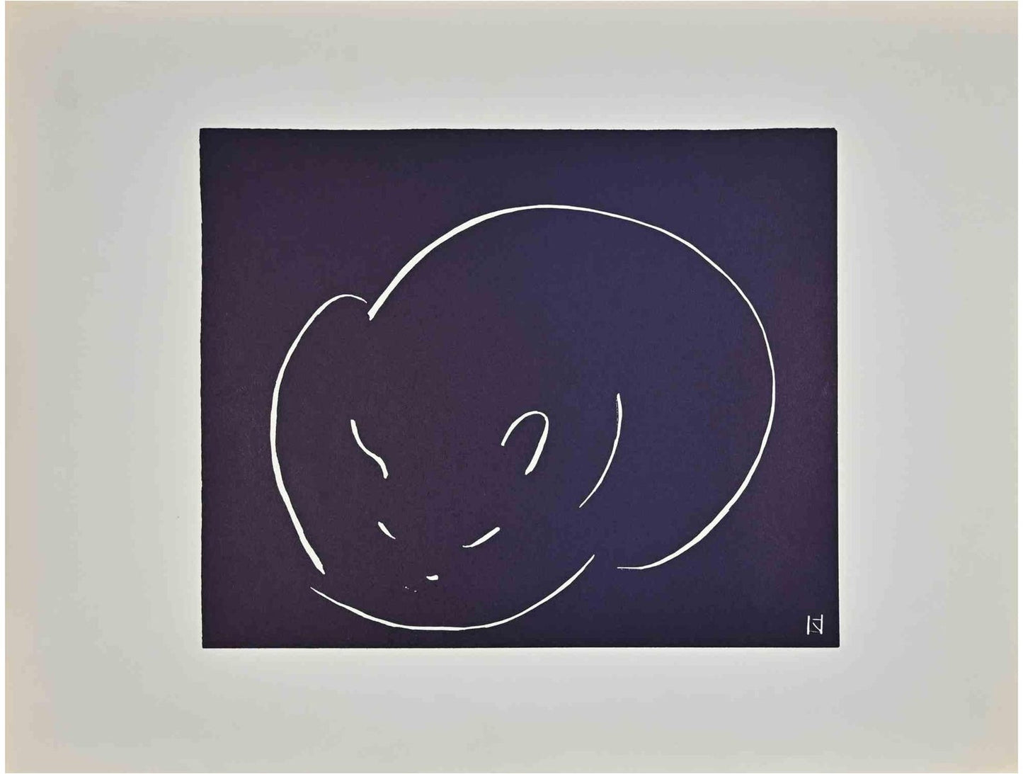 Simon Haret, Cat, Woodcut, Mid-20th Century