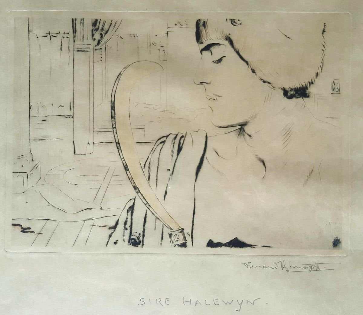 Sire Halewyn - Original Etching, Drypoint and Color Pencil by F. Khnopff - 1893 1893