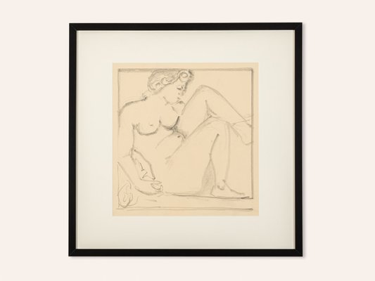 Sitting Nude, 1940s, Carbon on Paper, Framed-GPP-1079984