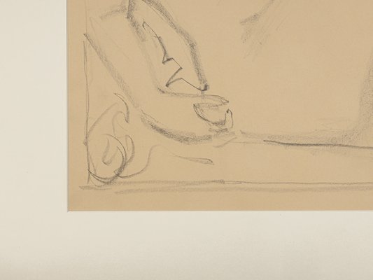 Sitting Nude, 1940s, Carbon on Paper, Framed-GPP-1079984