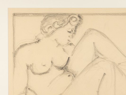 Sitting Nude, 1940s, Carbon on Paper, Framed-GPP-1079984