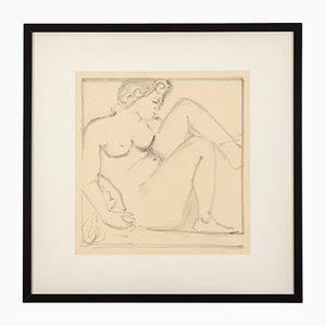 Sitting Nude, 1940s, Carbon on Paper, Framed-GPP-1079984