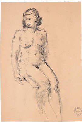 Sitting Woman - Original Charcoal Drawing by Paul Garin - 1950s 1950s-ZCI-761125