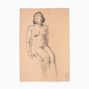 Sitting Woman - Original Charcoal Drawing by Paul Garin - 1950s 1950s-ZCI-761125