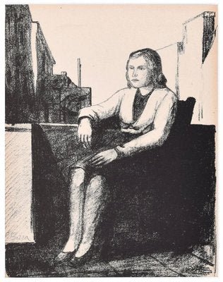 Sitting Woman - Original Lithograph by P. Borra - 1950s 1950s-ZCI-761812