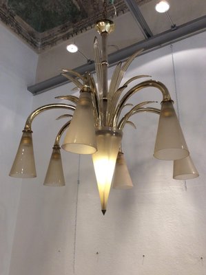 Six-Light Glass Chandelier by Fratelli Toso, 1930s-QZG-2021605