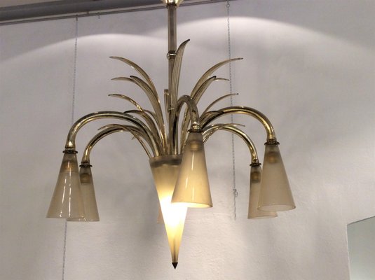 Six-Light Glass Chandelier by Fratelli Toso, 1930s-QZG-2021605