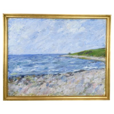 Sixten Wiklun, Beach Motif, Oil on Canvas, Framed-UY-1229400