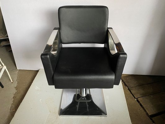 Skai Hairdresser Chair with Chromed Metal Armrests and Black Skai Leather, 2010s-ZYJ-1797613