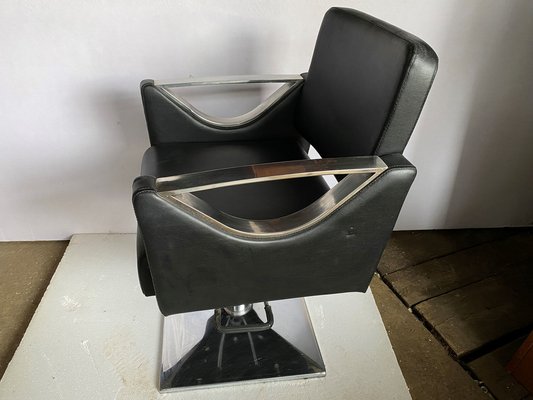 Skai Hairdresser Chair with Chromed Metal Armrests and Black Skai Leather, 2010s-ZYJ-1797613