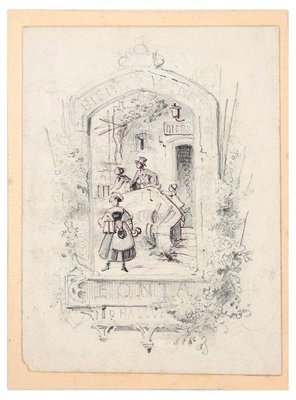 Sketch for a Sign - Original Pencil and China Ink Drawing Early 20th Century Early 1900-ZCI-761786