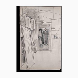 Sketch of an Interior, Original Drawing, Mid 20th-Century-ZCI-1192730