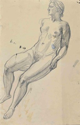 Sketch of Nude Man, Original Pencil Drawing, Early 20th-Century-ZCI-1293892