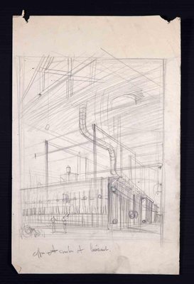 Sketches of Establishment, Original Drawing, Mid 20th-century-ZCI-1190213