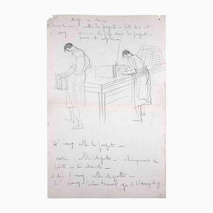 Sketches of Two People, Original Drawing, Mid 20th-century-ZCI-1190199