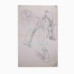 Sketches of Workers, Original Drawing, Mid 20th-century-ZCI-1190185