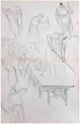 Sketches of Workers, Original Drawing, Paper-ZCI-1759284