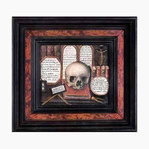 Skull with Sacred Writings and Tablets of the Law - Tempera on Cardboard 18th Century-ZCI-756275