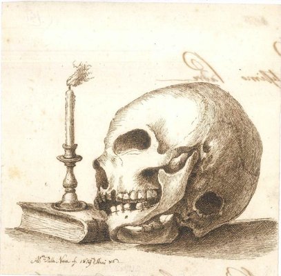 Skulls - Pair of Original Ink Drawings by Alessandro Dalla Nave - Early 1800 Early 1800-ZCI-756271