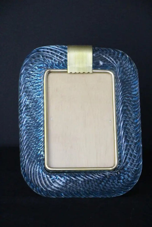 Sky Blue Twisted Photo Frame in Murano Glass and Brass from Barovier E Toso