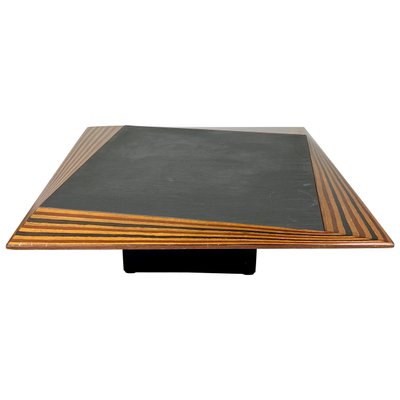 Slate & Wood Low Coffee Table, Italy, 1980s-LYQ-1171541