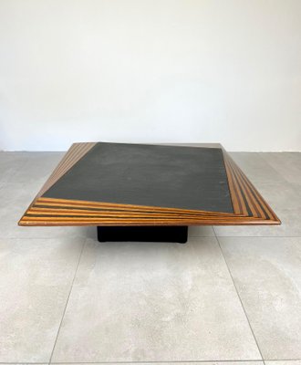 Slate & Wood Low Coffee Table, Italy, 1980s-LYQ-1171541