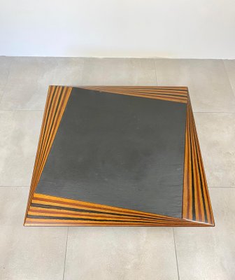 Slate & Wood Low Coffee Table, Italy, 1980s-LYQ-1171541