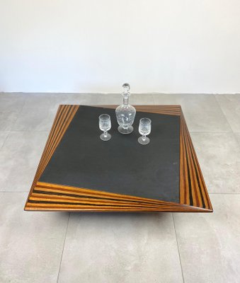 Slate & Wood Low Coffee Table, Italy, 1980s-LYQ-1171541