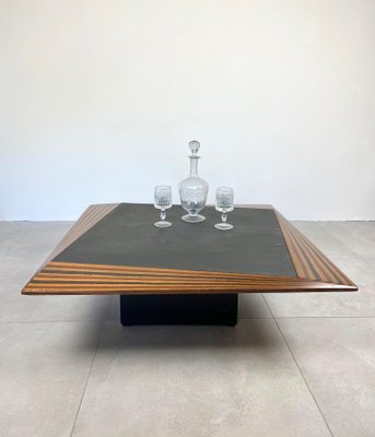 Slate & Wood Low Coffee Table, Italy, 1980s-LYQ-1171541