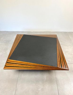 Slate & Wood Low Coffee Table, Italy, 1980s-LYQ-1171541