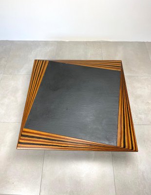 Slate & Wood Low Coffee Table, Italy, 1980s-LYQ-1171541