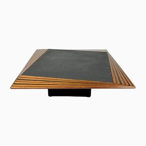 Slate & Wood Low Coffee Table, Italy, 1980s-LYQ-1171541