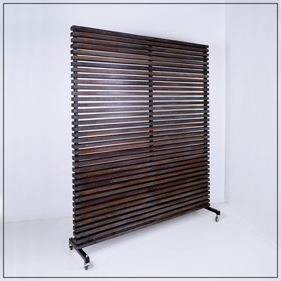 Slatted Wood Panel Room Divider with 10 Mobile Hooks-NYF-2019252