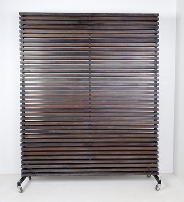 Slatted Wood Panel Room Divider with 10 Mobile Hooks-NYF-2019252