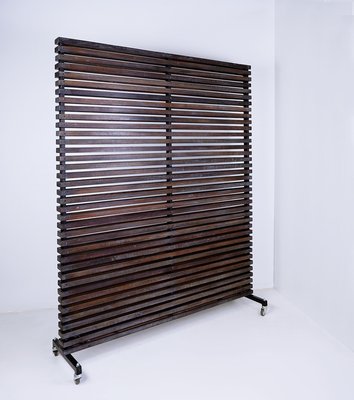 Slatted Wood Panel Room Divider with 10 Mobile Hooks-NYF-2019252