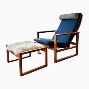 Sled Chair Bm2254 & Footstool Bm2248 by Børge Mogensen for Fredericia Stolfabrik, Denmark, 1960s, Set of 2-GQD-2025955