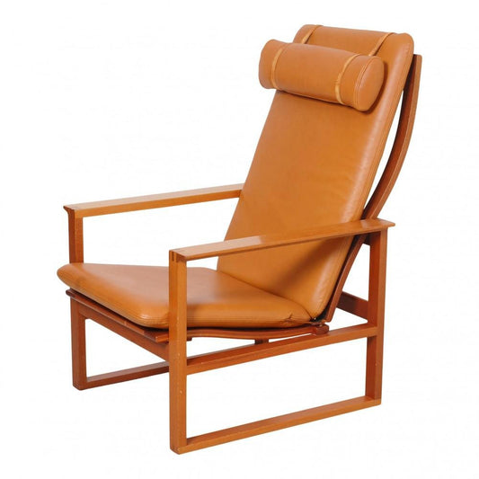 Sled Chair in Mahogany & Cognac Aniline Leather by Børge Mogensen for Fredericia