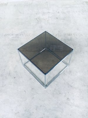 Sleek Design Metal & Fumé Glass Square Side Table, 1970s-RQV-850267