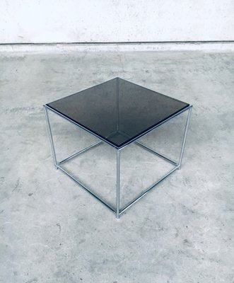 Sleek Design Metal & Fumé Glass Square Side Table, 1970s-RQV-850267